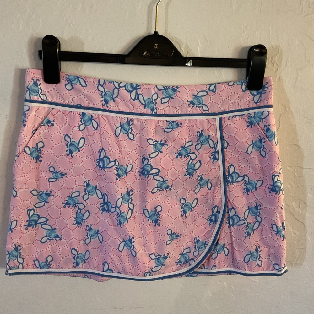 Lilly Pulitzer Pink Floral Mini Skirt with Blue Trim